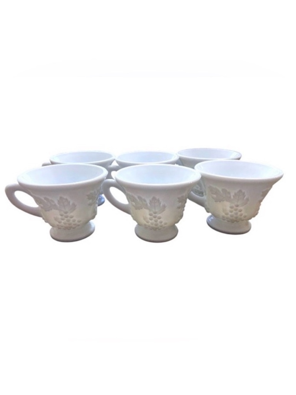 Set of 6 Vintage Indiana Colony Harvest Grape Milk Glass Footed Cups